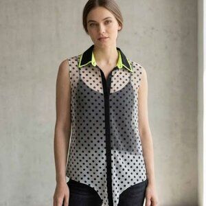 Per Seption Concept Polka Dot Sheer Blouse - Black and White Size L/XL